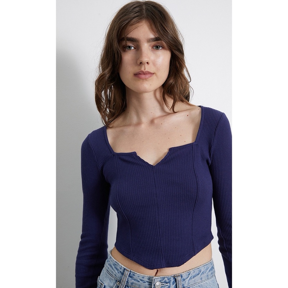 PacCares Frosty Notch Corset Long Sleeve Top in Navy Medium